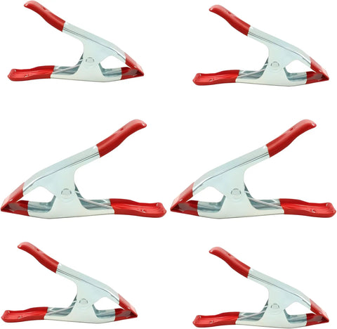 Heavy Duty 6 Inch Spring Clamps Set With 2.5 Inch Jaw Opening Rubber Coated Handles And Tips Metal Clamps For Woodworking DIY Photography And Crafting 6 Pack Clamp Kit displayed