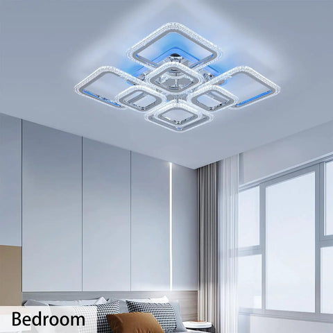 Modern LED Flush Mount Ceiling Light With Remote Control Dimmable 80W Six Ring Dope Fixture 3000K To 6500K in bedroom