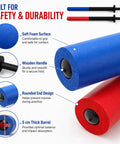 2 Pack Foam Swords 35 Inch Padded Bokken Samurai Swords for cosplay prop and sparring training, blue and red foam design details