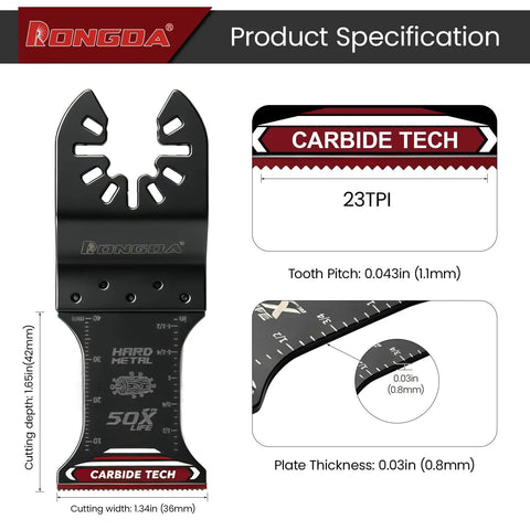 Beast Mode Pro Grade Carbide Oscillating Saw Blades 3 Pack For Hard Materials, Heavy Duty Metal And Wood Cutting, 23 TPI, 1.34 Inch Width, Aggressive Teeth