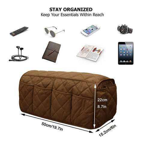 Armchair Caddy With 14 Pockets Waterproof Non Slip Sofa Armrest Organizer For Remotes Phones Tablets Magazines and Books