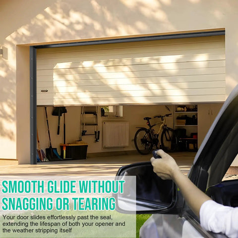 Heavy Duty Garage Door Seal Top And Sides Kit 36 Foot Black Flexible TPE Self Adhesive Weather Stripping installed on garage door