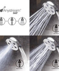 Caspian 2.5 GPM Anystream Hand Shower With 3 Settings, Multi Function Spray, Brushed Nickel Finish, showing intense, massage, combination sprays
