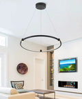 Dope Sleek Black Circular Ring LED Pendant Light Dimmable Ceiling Fixture 23.6 Inch Hanging in modern living room