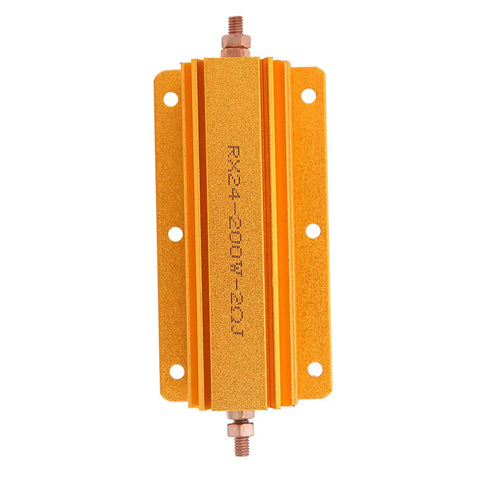 Beefed Up 200W 2 Ohm High Power Resistor With Aluminum Housing And Mounting Holes For Industrial Power Supplies, Sensors, Elevator, And Audio Equipment Applications With Superior Heat Dissipation, front view