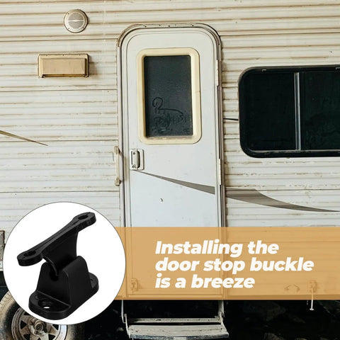 Premium T-Shaped Nylon Trailer Door Catch For Rv Camper and Enclosed Utility Trailers with Heavy Duty Hold Hooks installed on RV door.