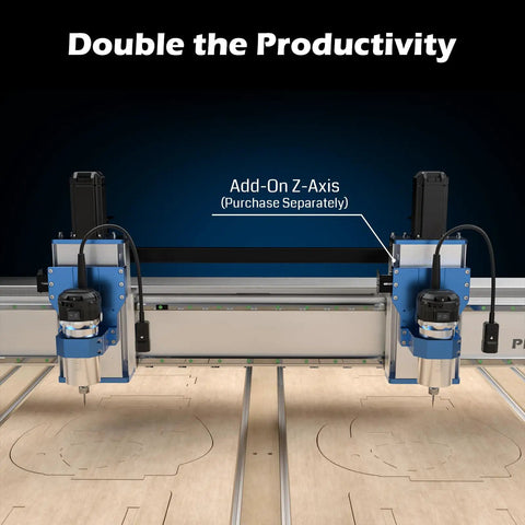 4x4 CNC Router Kit With Dual Z Axis And Closed Loop Motors For Wood And Metal Carving Beefy 4 By 4 Foot Work Area Ball Screw Drive System Industrial Grade Performance For Pros And Makers with add-on Z-axis highlighted