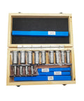 22 Piece Pro Grade Keyway Broach Set For HSS Broaching Tools, Metric Range 12 To 30, includes bushing shim kit in a wooden case