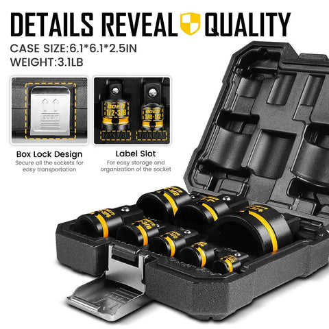 8 Piece Impact Socket Adapter And Reducer Set For One Quarter Three Eighths One Half Three Quarters Inch Drives Cr Mo Steel