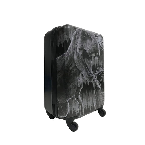 Kids dinosaur carry on luggage with Jurassic graphics