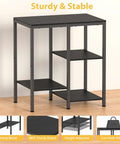 4 Tier Adjustable Kitchen Microwave Stand With Storage And Rustic Metal Bakers Rack In Coal Black, shown with three shelves