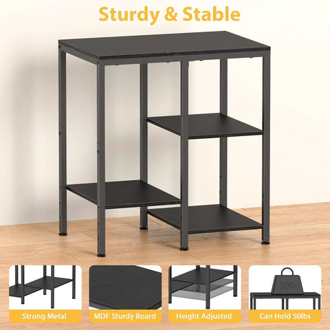 4 Tier Adjustable Kitchen Microwave Stand With Storage And Rustic Metal Bakers Rack In Coal Black, shown with three shelves