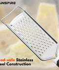 Stainless Steel Handheld Cheese Grater With Soft Grip Handle And Zester, Sharp Etched Grating Surface For Cheese, Chocolate, Spices
