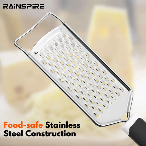 Stainless Steel Handheld Cheese Grater With Soft Grip Handle And Zester, Sharp Etched Grating Surface For Cheese, Chocolate, Spices