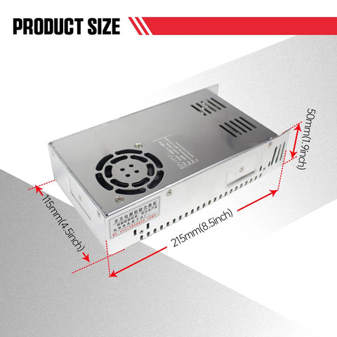 Beefy 500W 72V DC Switching Power Supply dimensions and cooling fan