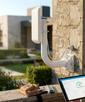 Rock Solid Universal Wireless Bridge Bracket Mount 2 Pack 150 Degree Adjustable Antenna J Pole Mount installed on wall.