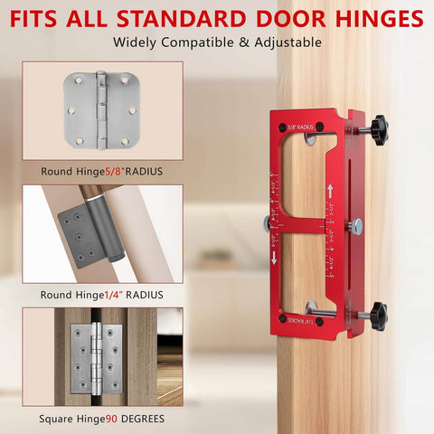 Heavy Duty Aluminum Door Hinge Jig Kit With Adjustable Mortise Template for various hinge sizes shown in use