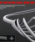 Anti-rotation galvanized steel wire rope coil, braided strands, close-up view