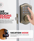 Keyless Entry Door Lock With Smart Electronic Keypad Deadbolt 50 User Codes Auto Lock Alarm After Four Incorrect Attempts Easy Install No Brainer Front Door Security Upgrade Antique Brass Finish being used.