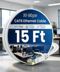 Flat Cat 6 Ethernet Cable 15ft Snagless RJ45 Patch Cord Pure Copper Wire Indoor Outdoor For Home Gaming