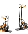 Heavy Duty Stair Climbing Dolly With Rolling Tracks And Swivel Casters Makes Moving Furniture Or Appliances Upstairs A Total Breeze. This Folding Hand Truck Carries Two Hundred Sixty Five Pounds For Rock Solid Balance On Every Step, showcasing a sturdy three-wheel design.