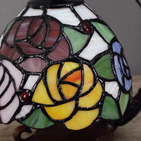 Rose Tiffany Style Stained Glass Table Lamp With Six Inch Lampshade On Sturdy Cast Iron Base Pink Handmade Decor That Pops