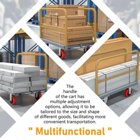 Beast Mode Heavy Duty All Steel Panel Truck Cart Holds 2000 Lbs With 3 Side Rails And 6 Inch Swivel Casters That Roll Smooth For Lumber Drywall Warehouse Hauling with adjustable handle.