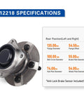 Two Piece Rear Wheel Hub Bearing Assembly Kit For 2003 Through 2008 Pontiac Vibe 2000 Through 2005 Toyota Celica And 2003 Through 2008 Corolla Matrix FWD Non ABS Reliable OE Quality Hubs With Durable Bearings Ready To Install shown with specifications.