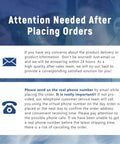 Attention Needed After Placing Orders message with email and phone icons for customer service communication.