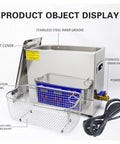 Heavy Duty Heated Ultrasonic Cleaner With Digital Timer And Thick Commercial Grade Stainless Steel Wash Tank with basket and operation panel.