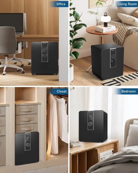 1.8 Cu Ft Fireproof Home Safe Box With LCD Touch Screen in various room settings