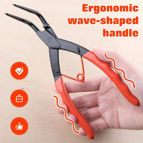 Internal Master Cylinder Snap Ring Pliers 90 Degree Long Nose Pliers with PVC handle shown in hand