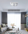 Crystal Flush Mount Chandelier With Remote Dope Modern 4 LED Square Ceiling Light in living room, chrome finish.