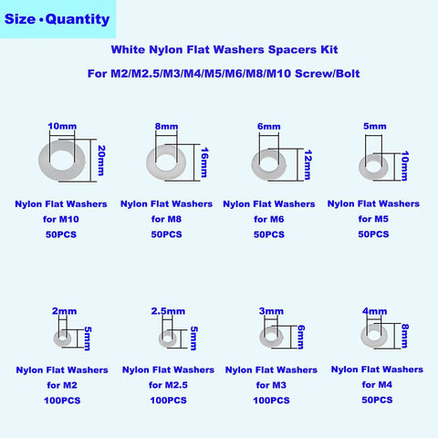 Hella Versatile White Nylon Flat Washer Assortment Kit With M2 Through M10 Metric Sizes For Rock Solid Bolt Securing On Garage Or Shop Projects