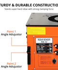 Heavy Duty Electric Rebar Bender With A Beastly 3000W Motor That Knocks Out Steel Rods Fast Offers Hassle Free Zero To One Eighty Angle Adjustments And A Smooth Foot Pedal For Boss Level Jobsite Efficiency showing angle adjustor details.