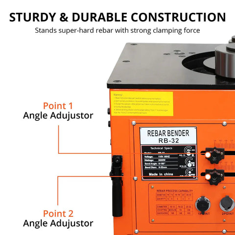 Heavy Duty Electric Rebar Bender With A Beastly 3000W Motor That Knocks Out Steel Rods Fast Offers Hassle Free Zero To One Eighty Angle Adjustments And A Smooth Foot Pedal For Boss Level Jobsite Efficiency showing angle adjustor details.