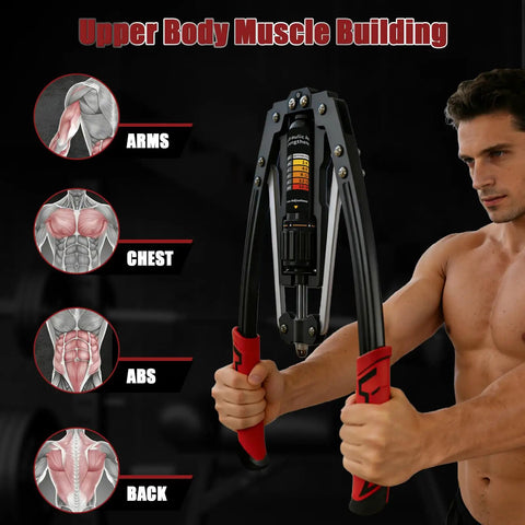 Man using Hydraulic Twister Arm Exerciser For Home Gym Adjustable 22 To 440 Lbs Stepless Resistance Strength Training.