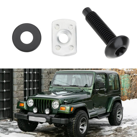 M8 Hardtop Quick Release Screw Kit For Jeep Wrangler TJ 1997 2006 And JK JKU 2007 2018, screw, washer, Jeep in background