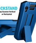 Sweet Kickstand Hard Shell Case And Rotating Belt Holster Bundle For Portable Scanners Featuring Snappy Trigger Access And Dependable Daily Workhorse, blue case with built-in kickstand for vertical or horizontal use.