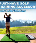 Golfer on a driving range using Heavy Duty Golf Ball Tray Kit With 18 Foam Balls Durable Indoor Outdoor Practice Mat Organizer.