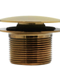 Knockout Polished Brass Tip Toe Bathtub Drain Stopper Kit features a shiny brass top and threaded base for easy installation.