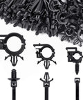 180 Piece Nylon Universal Cable Tie Buckle Set With Push Mount Zip Ties And Wire Loom Routing Clips displayed on white background