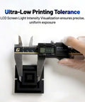 Person measuring 3D printed part with caliper showcasing RS Resin 3D Printer With Beefy 8.74 By 4.8 By 8.98 Inch Build Volume For Parts