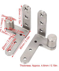 Heavy Duty Stainless Steel Door Pivot Hinges, 270 Degree Rotating Inset Hinge, Left Or Right Mount, with measurements displayed.