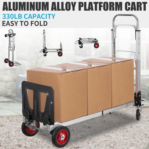 Beefy Heavy Duty 2 In 1 Aluminum Hand Truck Dolly Convertible With One Hand Switch For Versatile Lifting Up To 440 Lbs Four Wheel Or 220 Lbs Two Wheel, aluminum platform cart