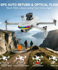 Dual Camera 4K GPS Drone With Built In Five Point Five Inch Screen On Controller, showing auto return and optical flow features