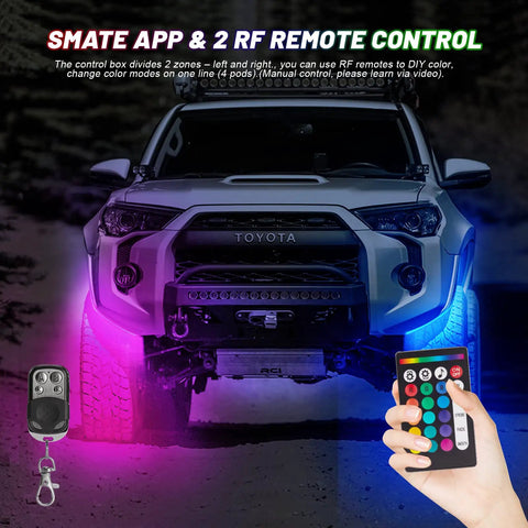 RGB LED Rock Lights Kit For Jeeps Trucks UTV RZR SUV Offroad Cars Waterproof IP68 160 SMD Underbody with app control display