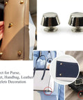 Top Shelf Heavy Duty Brass Purse Feet With Crisp Silver Rivet Screws For Handbags featured on a leather bag with stylish studs.
