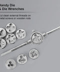 Heavy Duty Metric Tap and Die Set M2 to M18 With Case and Full Accessories, Pro Grade Cutting for External and Internal Threads, 45 Steel Construction for Durability, Ideal For Home Shop and Pro Use shown with metal die wrenches and dies.