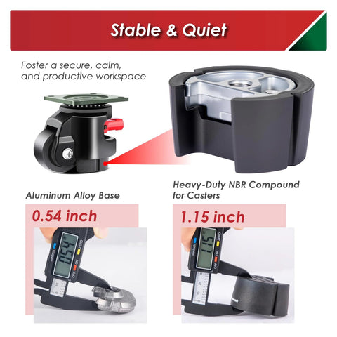 FIZAR four-pack heavy-duty leveling casters for workbenches, black with aluminum base, 360° swivel, 2200 lb capacity.